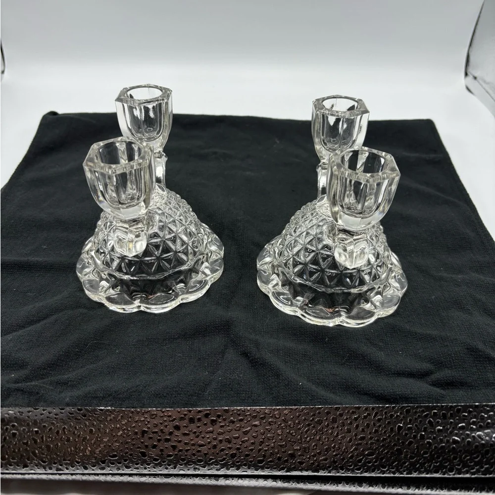 Vintage pair Imperial dbl. arm glass candle holders.